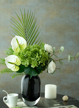 现代简约绿色仿真花束样板房间软装客厅插花轻奢餐桌花艺茶几摆件