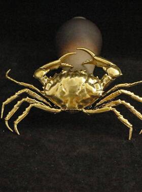 做旧黄铜螃蟹摆件茶宠小玩意儿手把件创意个性黄铜螃蟹工艺品收藏