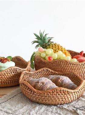 Handwoven Round Rattan Fruit Basket Wicker Basket Picnic