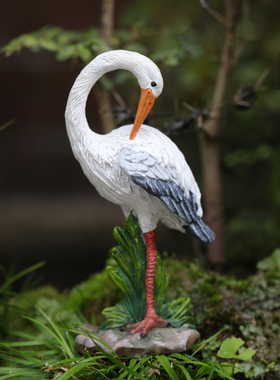 创意白鹭摆件仿真动物仙鹤庭院花园微景观盆景假山鱼池造景装饰品