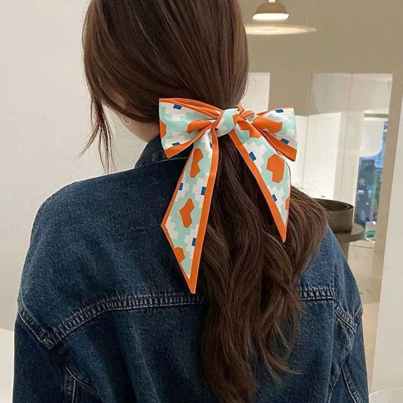 Women Bow Hair Satin Ribbon Bands Fashion Hair Silk Scarf Vi