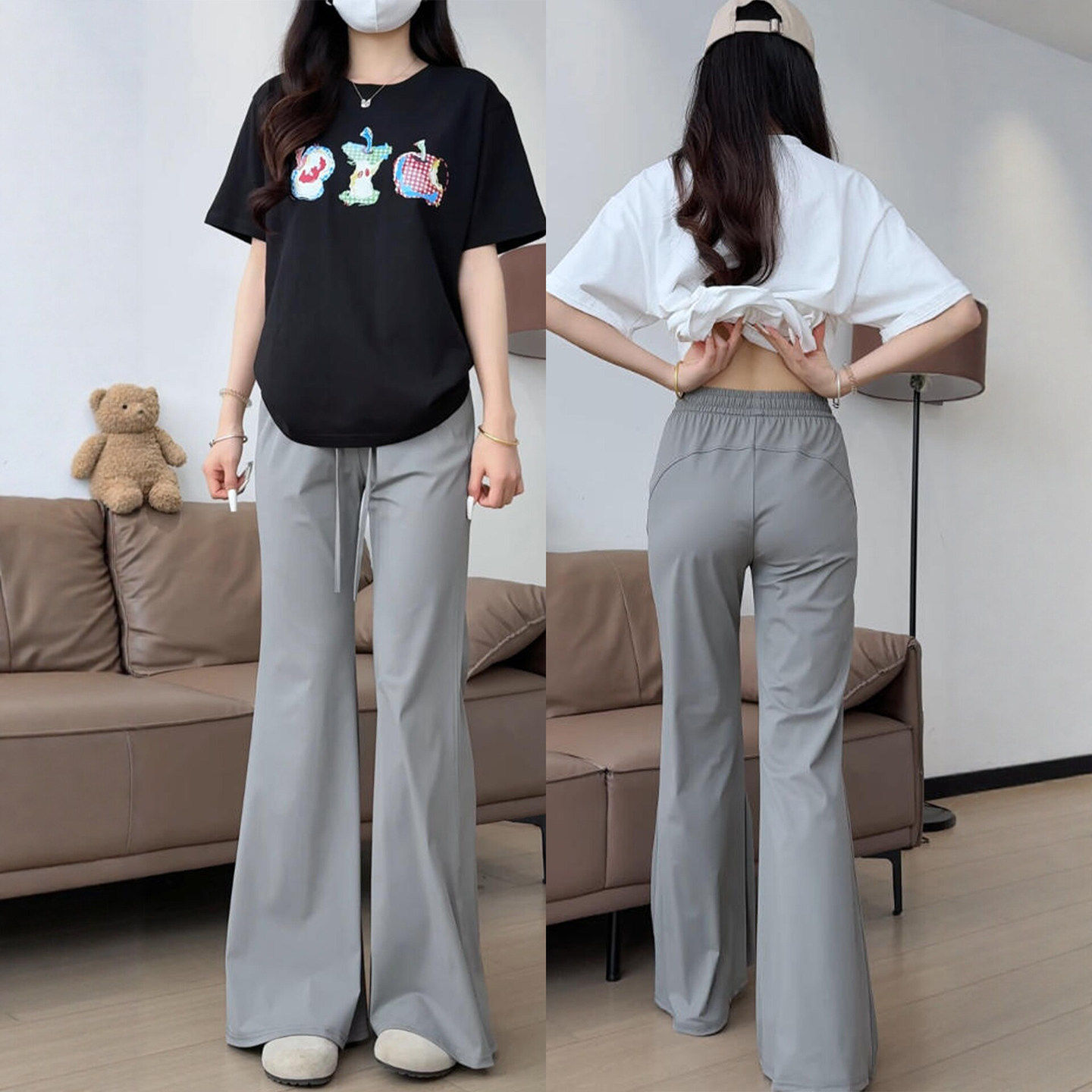 灰色冰丝微喇裤女夏季薄款2026新款显瘦小个子瑜伽防晒速干运动裤