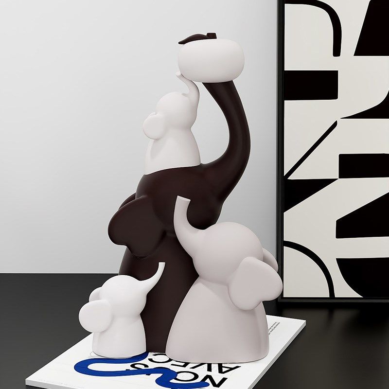 大象客厅a桌面摆件轻奢高档高级感茶几台面家居电视柜黑白寓意好