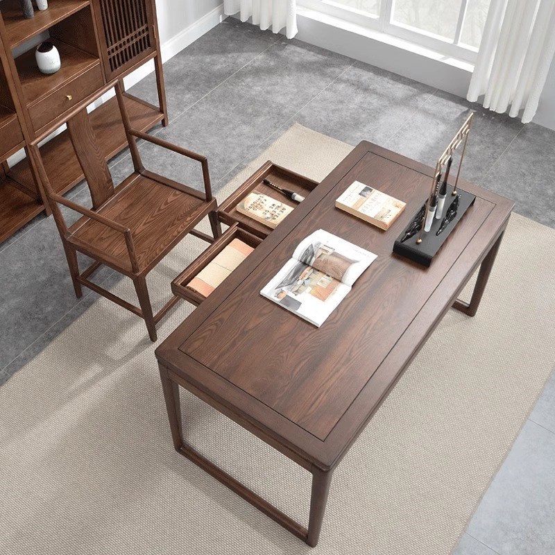 老榆木书法桌新中式全实木画案书桌 简J约明式复古国学原木书法桌