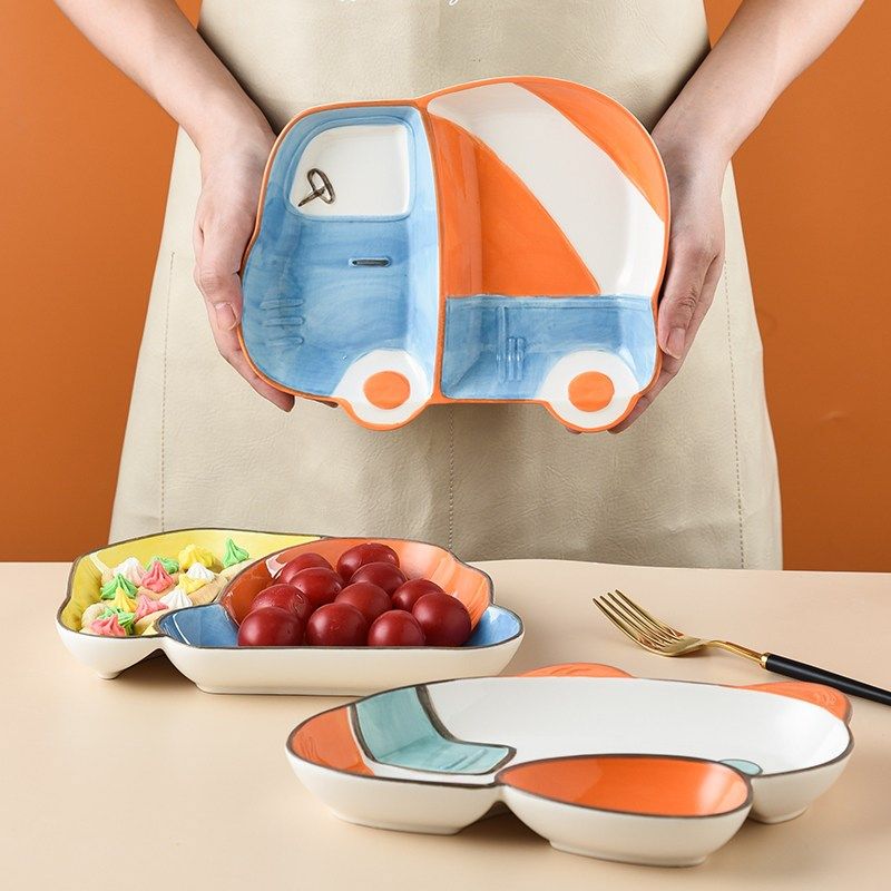 儿童陶瓷分格盘创意可爱卡通汽车飞机分隔盘宝宝家用辅食餐具,餐饮具,盘,淘宝优惠券,粉丝福利购,淘宝优惠卷