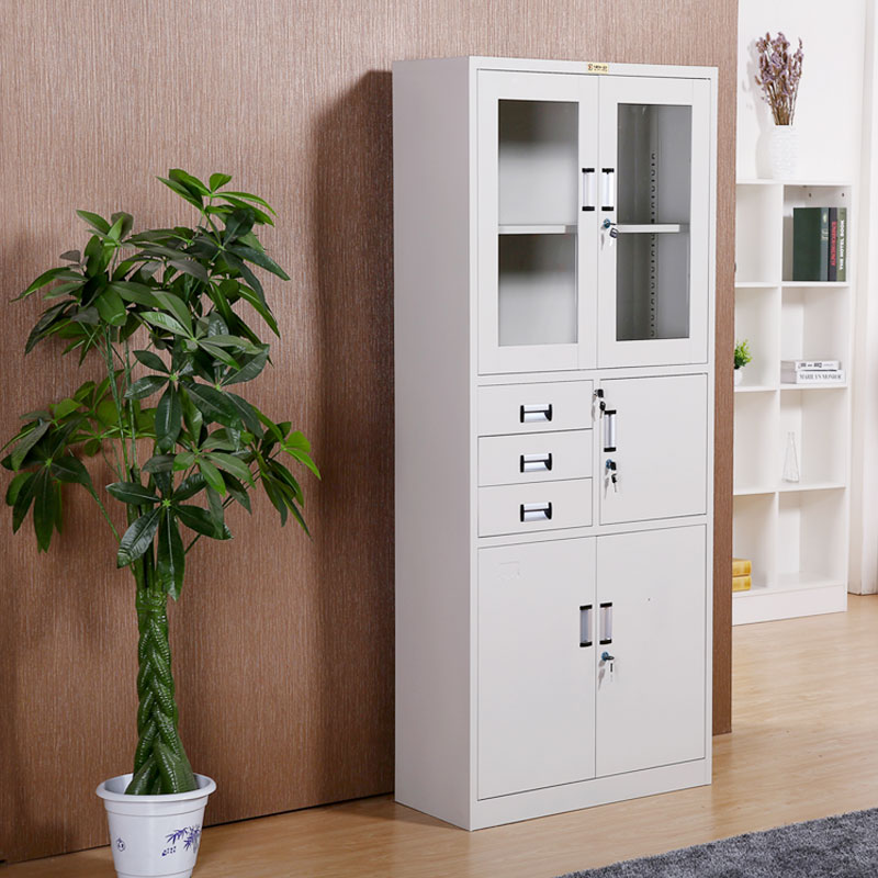 钢制办公b室文件柜偏三斗内保柜铁皮档案柜杭州玻璃门书柜财务带