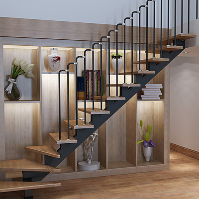 实木楼梯直梁楼梯复式别墅家用室内楼梯跃层阁楼楼梯整体护栏定制