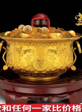 实心黄铜聚宝盆摆件铜香炉居家铜聚宝盆家居办公店铺柜台玄关礼品
