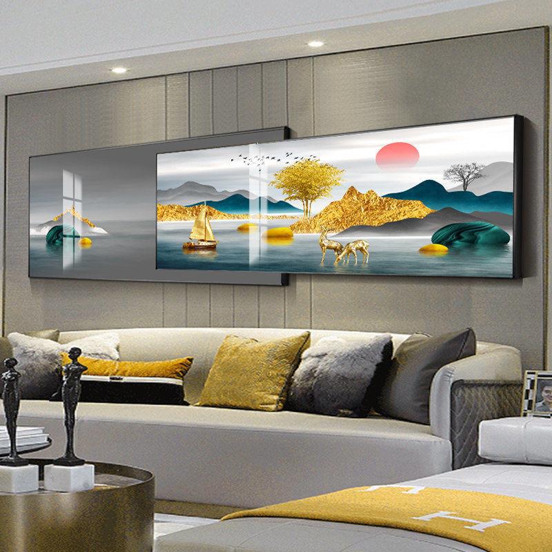 2024叠加现代简约挂画客厅装饰画新中式山水沙发背景墙壁画极简