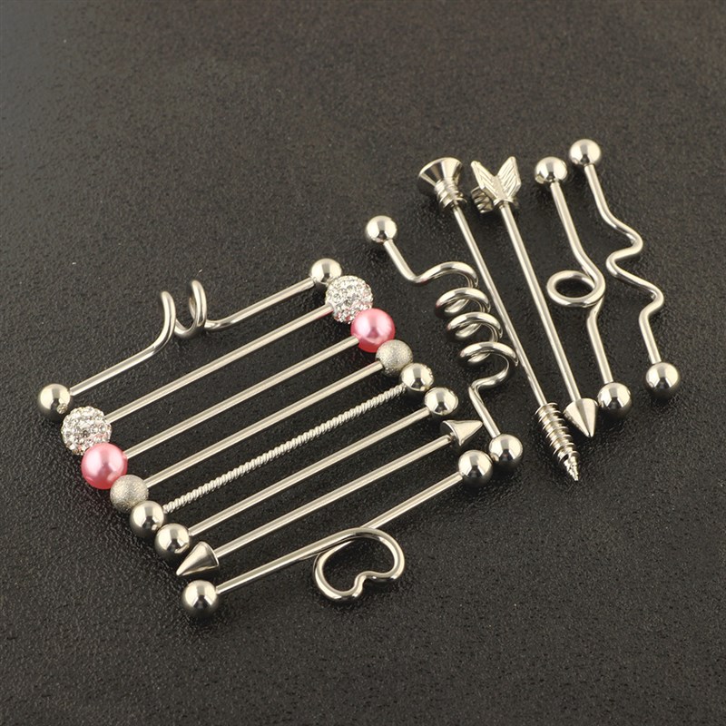 Stainless Steel Heart Industrial Piercing Set Arrow Industri
