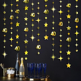 Number Birthday Happy Star Circle 75th Gold 13Ft