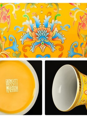 景德镇陶瓷器仿古珐琅彩描金大花瓶中式插花客厅博古架装饰品摆件
