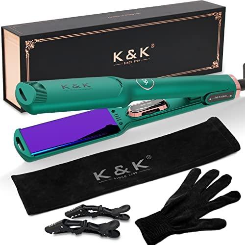 K&K Flat Iron Hair Straightener 1.75 inch Wide Plate Straigh