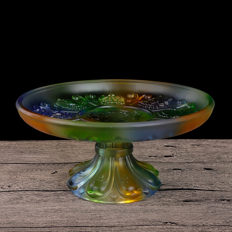 彩色水琉璃八吉祥供果盘供奉莲花曼扎盘底盘托盘藏式果盘7寸包邮