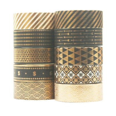 10Rolls/Set Black Gold Foil Washi Tape Set Paper Festival DI