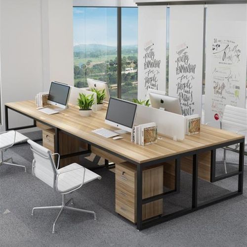 Staff office desk four employee computer table and chair c