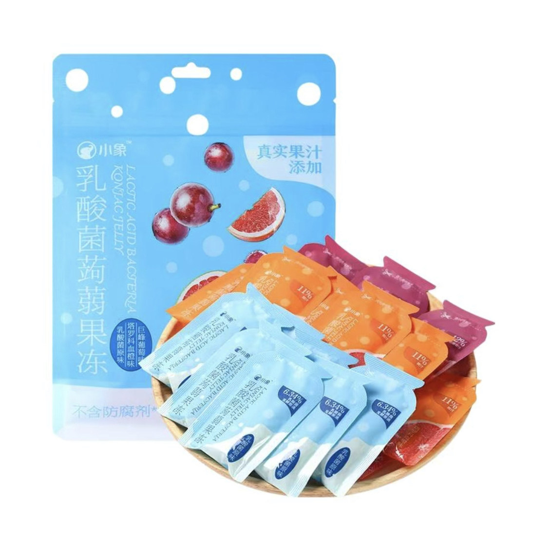 小象乳酸菌蒟蒻果冻真实果汁添加500g(内含约28小包)
