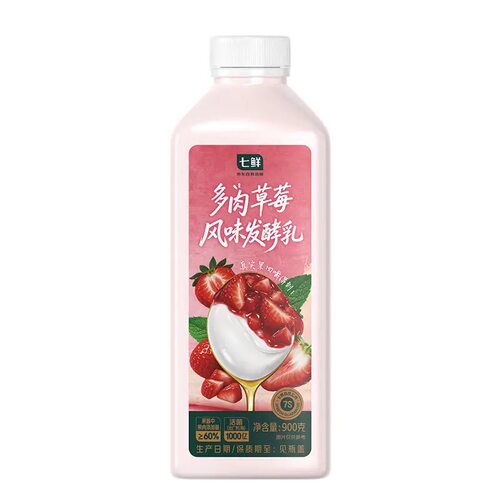 新品七鲜多肉草莓风味发酵乳添加果肉大于等于60%酸奶早餐奶900g