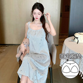 夏季 冰丝蝴蝶结印花高档质感特柔丝吊带睡裙垂坠感家居服女士睡衣