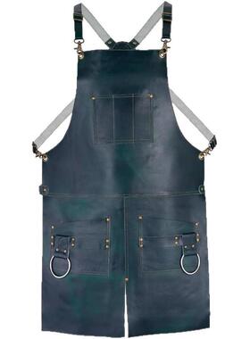 新款PU袋皮革工作围裙口餐厅厨脏房防家A0127开务防水油耐围裙