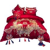 喜狐件婚庆套大红十件0套结婚床上用九H108品10支棉喜庆红色四件