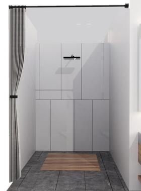 白色折叠浴帘隔断跨境choi挂免打帘防水仿亚麻浴室孔帘浴帘卫生间