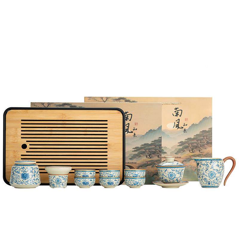 款青花0001010汝窑功夫茶具套家用茶壶装茶碗杯盖整套茶具高新档