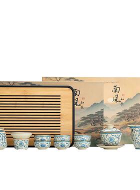 款青花0001010汝窑功夫茶具套家用茶壶装茶碗杯盖整套茶具高新档