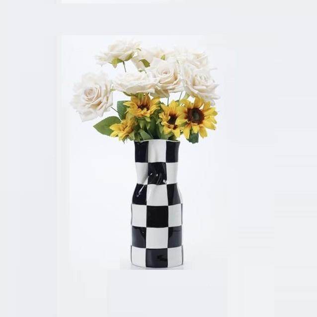 白现代简约棋格陶瓷花瓶花插艺术摆件餐桌视花几电柜酒柜盘饰黑品,家居饰品,花盆,淘宝优惠券,粉丝福利购,淘宝优惠卷