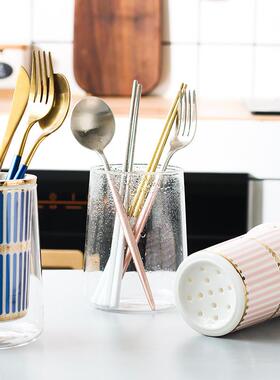 轻奢陶筷笼家用硼瓷玻硅璃沥水刀叉勺筷子架厨高房筷子筒置NS0KZT