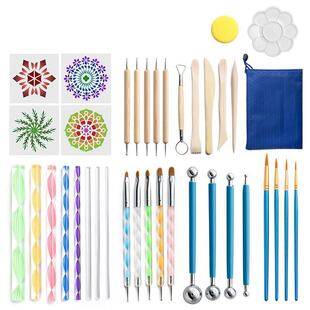 曼罗工NFJ具38件套装尼龙毛画陀刷点钻勾笔线绘画模板陶工泥具