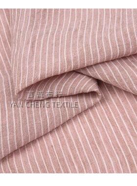 洗亚麻洗水条亚面料水纯条纹亚麻BTG布条纹麻衬衫连衣裙面料