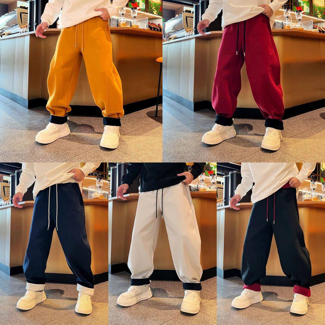 开云男装冬季新款百搭宽松微弯刀裤慵懒风时尚加绒加厚男款休闲裤