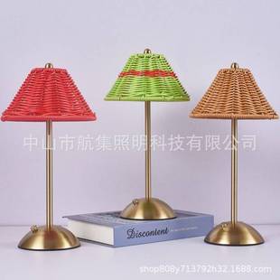 LED充电台灯复古藤编氛围台灯东南亚风格家居摆件客厅卧室桌面灯