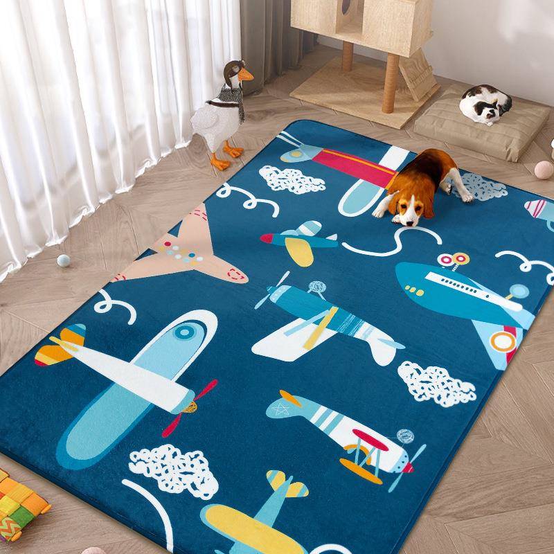 卡通儿童地毯法兰绒儿童游戏毯婴儿房宝宝爬行防滑地垫卧室床边毯