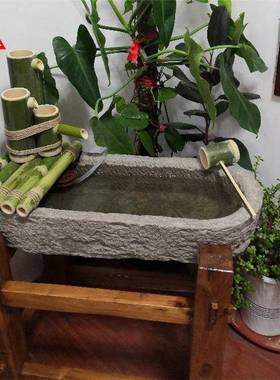 石槽户外庭院阳台鱼缸养鱼池马槽阳台鱼池小家用室内石槽流水摆件