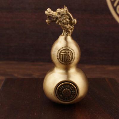 创意纯黄铜龙头葫芦福财手把件实心大葫芦摆件铜葫芦转转黄铜摆件