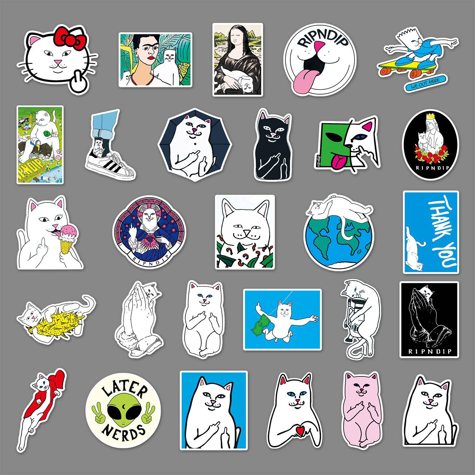 53张卡通潮牌中指猫涂鸦贴纸笔记本电脑行李箱手机装饰汽车贴纸