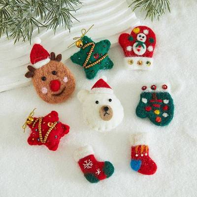 跨境圣诞树装饰品羊毛毡diy材料包配件挂件吊饰姜饼人拐杖小礼包