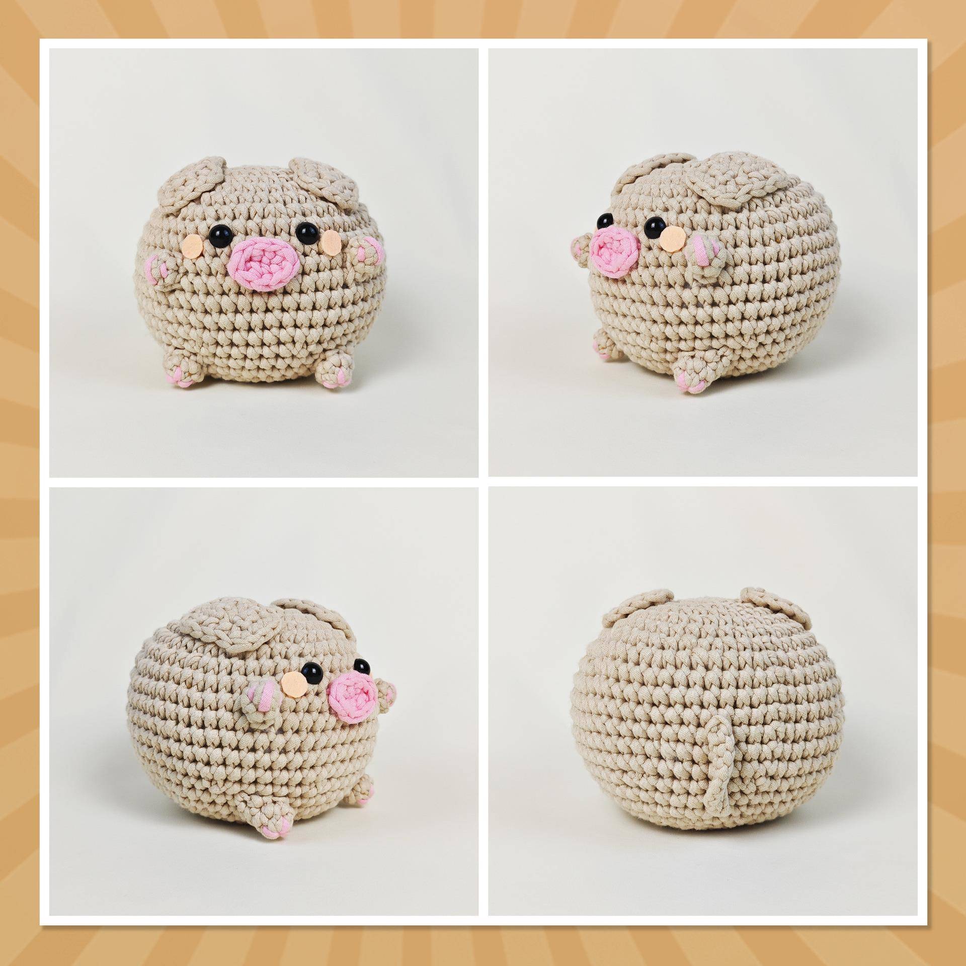 钩针玩偶材料包跨境编织DIY手工小猪英文说明书教程书包挂件玩偶