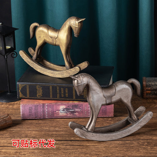 木偶摇摇马欧式复古桌面做旧摆件 马到成功家居装饰木质工艺品