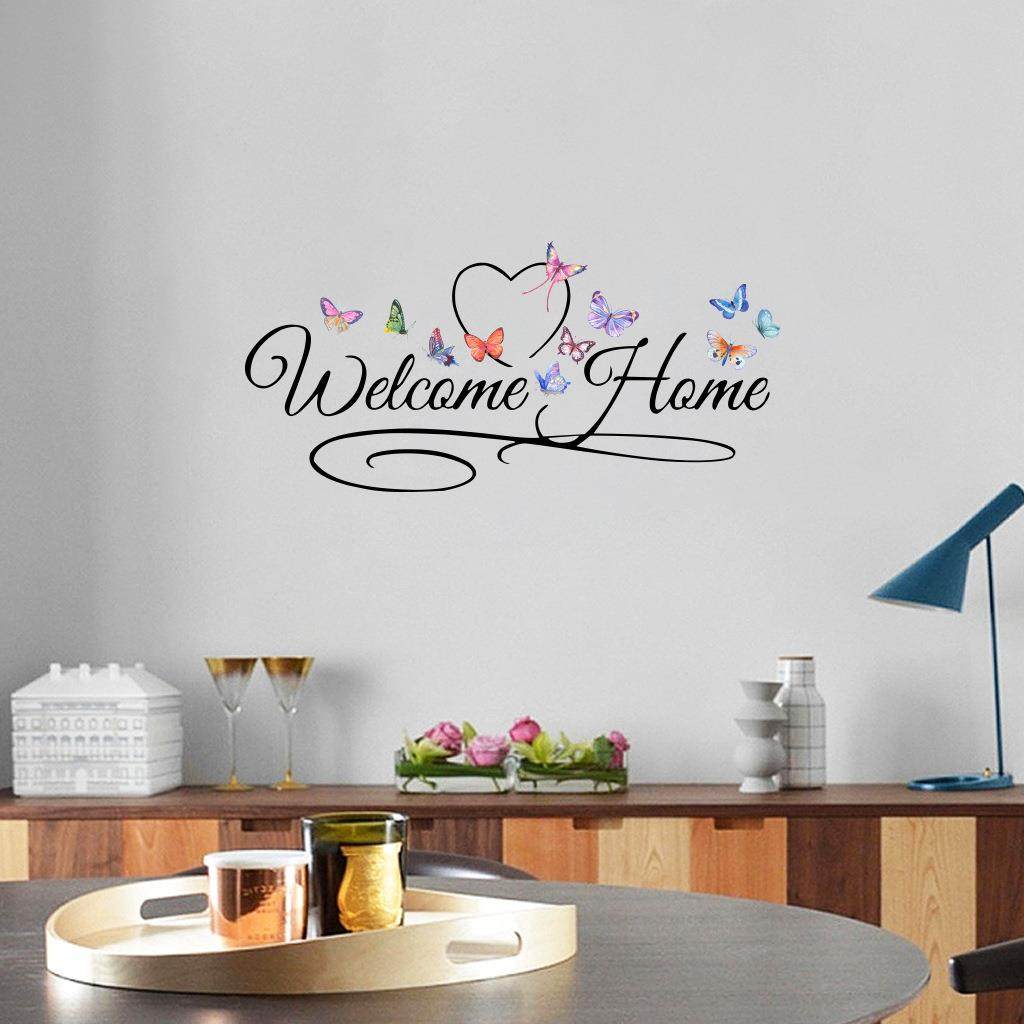 Welcome Home蝴蝶家居英文磨砂贴纸 N1419跨境客厅装饰背景墙贴