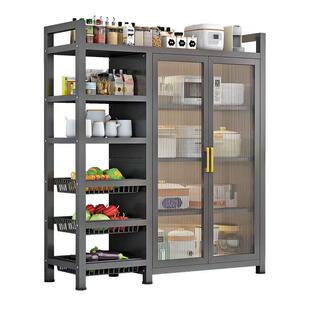 厨房置物架碳钢多功能整理架落地多层带柜门防尘收纳柜子储物柜