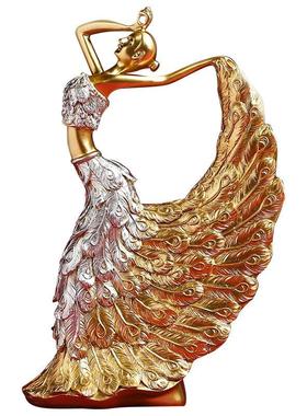 欧式创意孔雀舞树脂工艺品摆件婚房家居客厅电视柜玄关轻奢装饰品