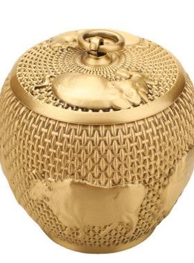 黄铜罐五牛图茶叶罐带盖摆件茶桌茶叶容器办公铜工艺礼品工厂