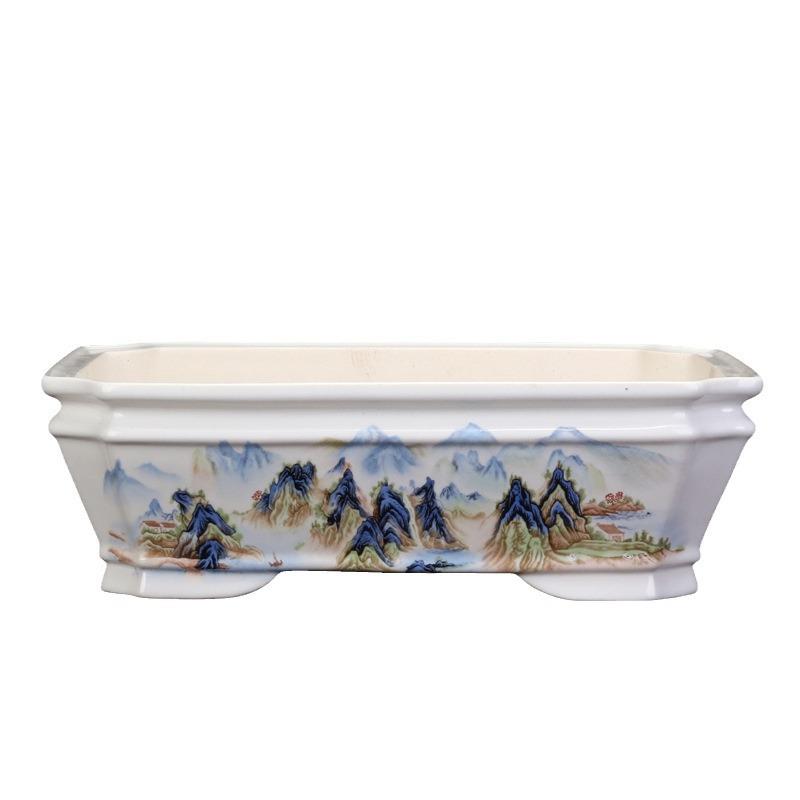 兴紫砂花榕盆高温流釉桌面长方盆124形景阳台摆宜件文竹树蝴蝶兰