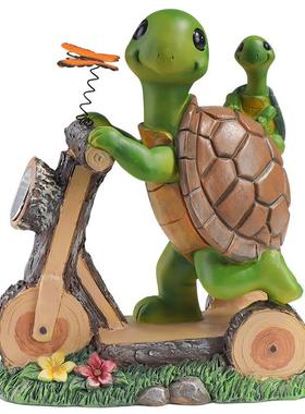 太阳能灯树脂盆景乌龟骑车庭院LED小夜灯摆件可爱小乌龟花园装饰