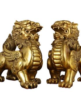 善品纯黄铜独角貔貅怪兽开业办公工艺品摆件走路貔恘厂价