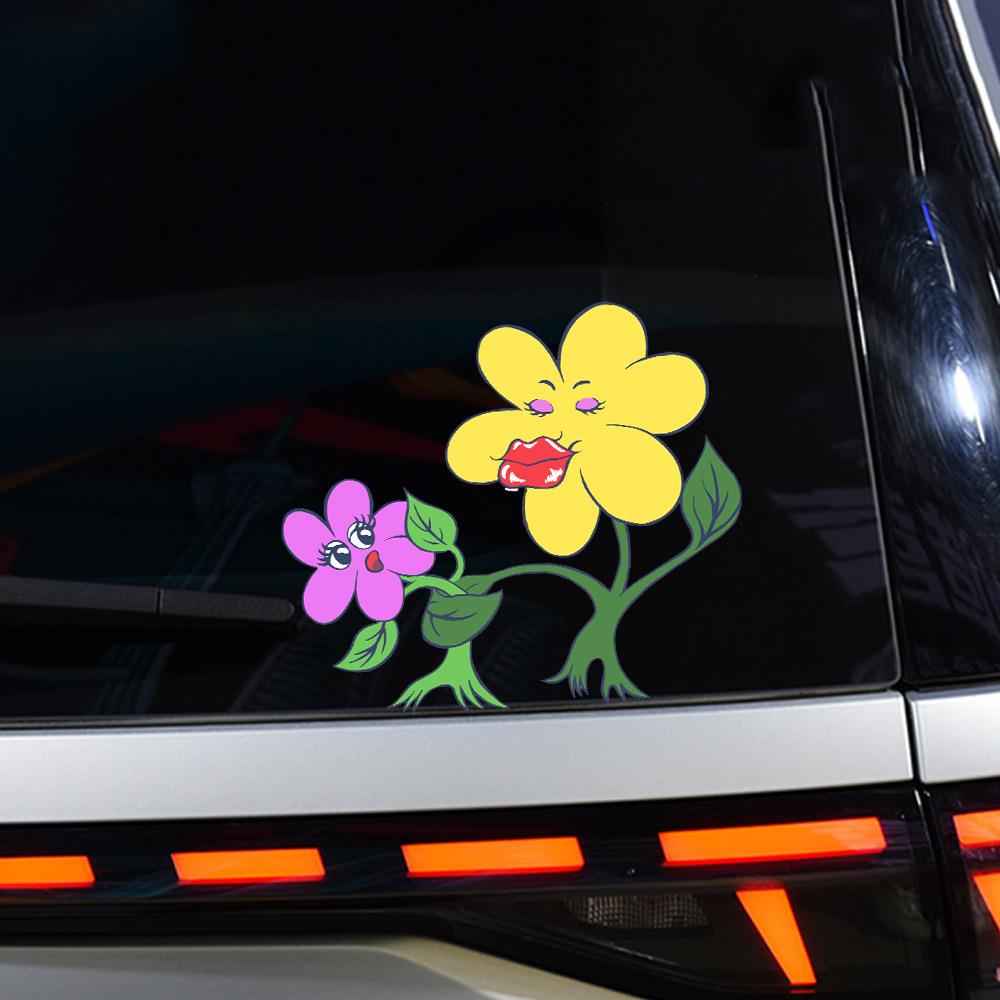 汽车装饰贴纸搞笑人形花朵装饰防水贴花个性表情贴纸汽车刮痕贴纸