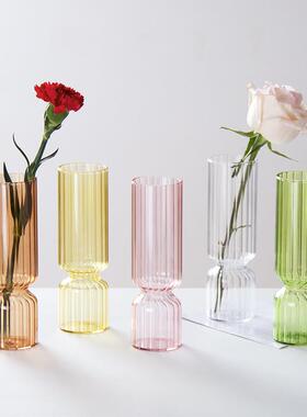 玻璃花瓶透明水培条纹花瓶小清新干花鲜花餐桌装饰插花瓶摆件